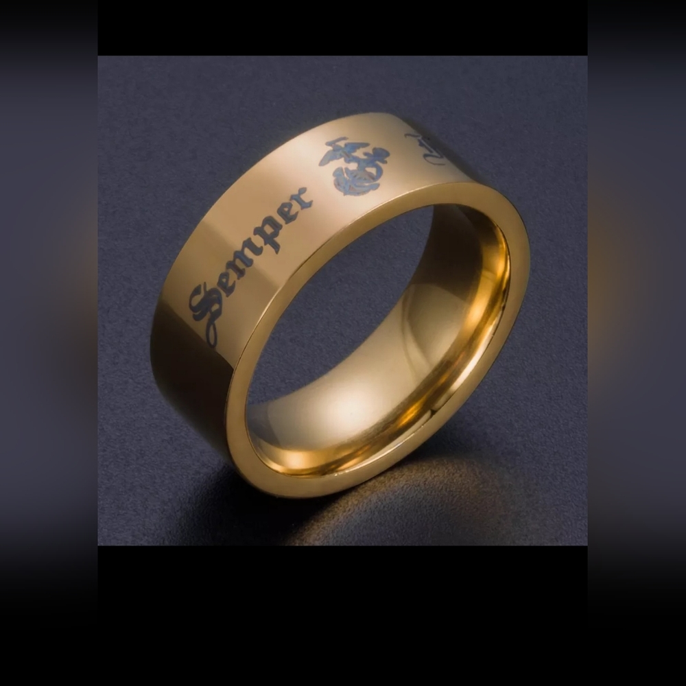 New stainless steel USMC Marine corps ring size 7 Thru 13 Black available.